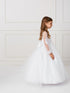 Girls Multi Color Lace Applique Long Sleeves Train Communion Dress 2-14 - SophiasStyle.com